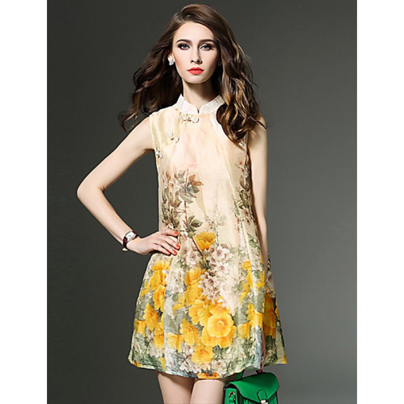 Women's Vintage Floral A Line / Loose Dress,Stand ...