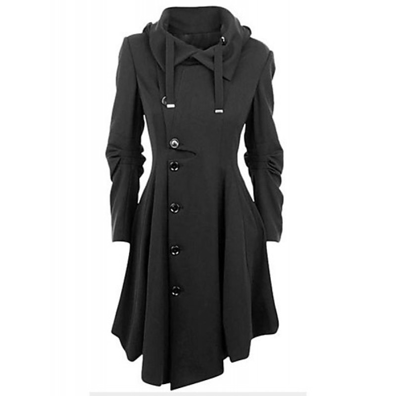 Women's Casual/Daily Simple / Street chic Coat,Solid Shirt Collar Long Sleeve Winter Black Cotton Medium