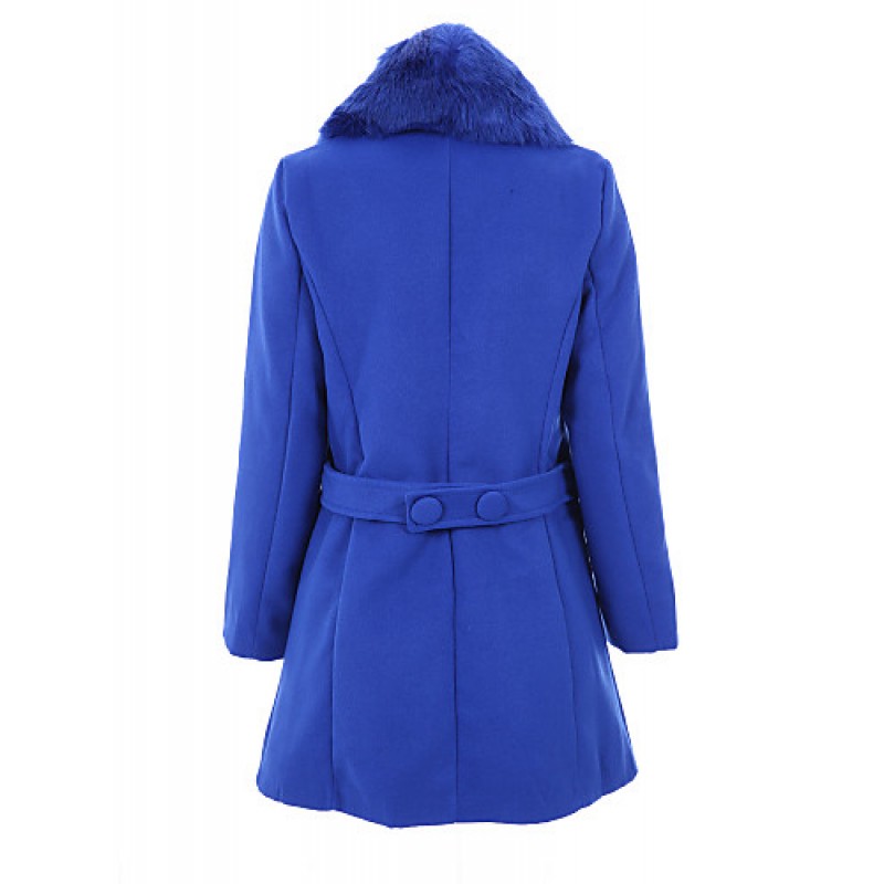 Women's Plus Size Coat,Solid Shirt Collar Long Sleeve Winter Blue / Black Wool / Others Thick