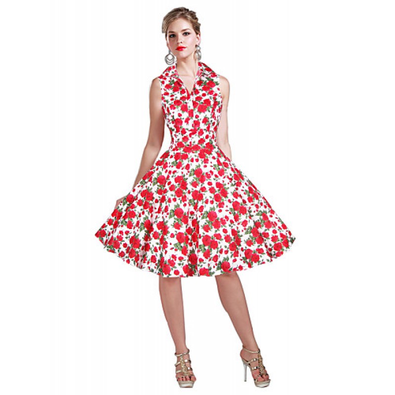  Women's 50s VTG Retro Floral Rockabilly Hepburn Pinup Cos Party Swing Dress 530