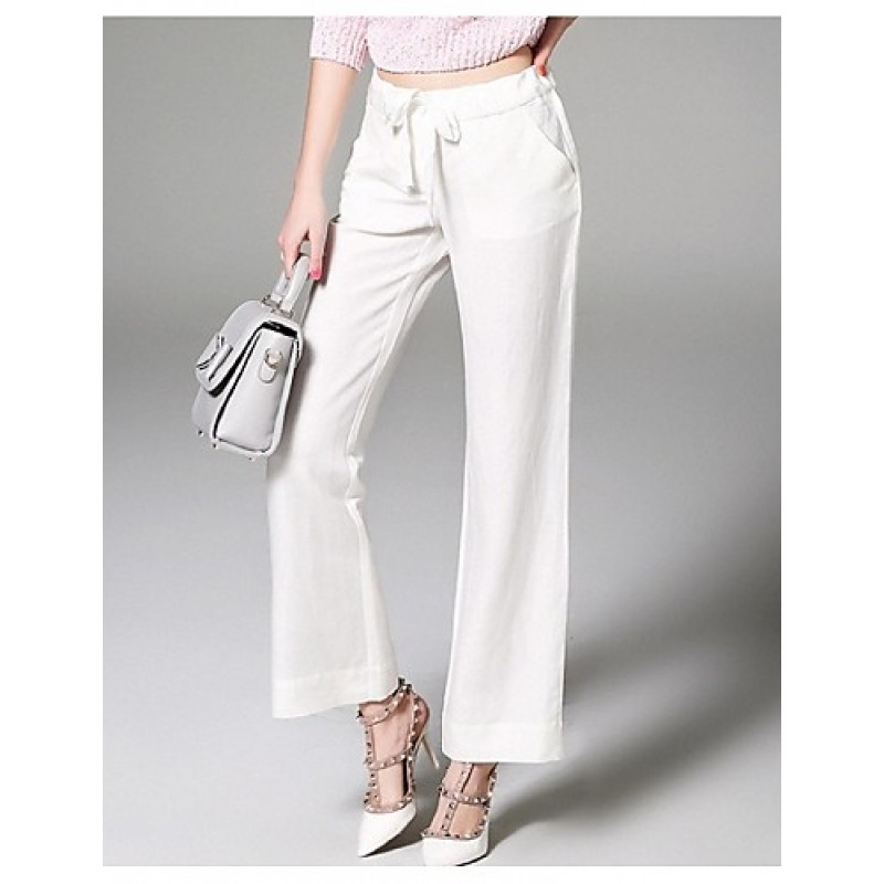  Women's Solid White Straight Pants,Street chic