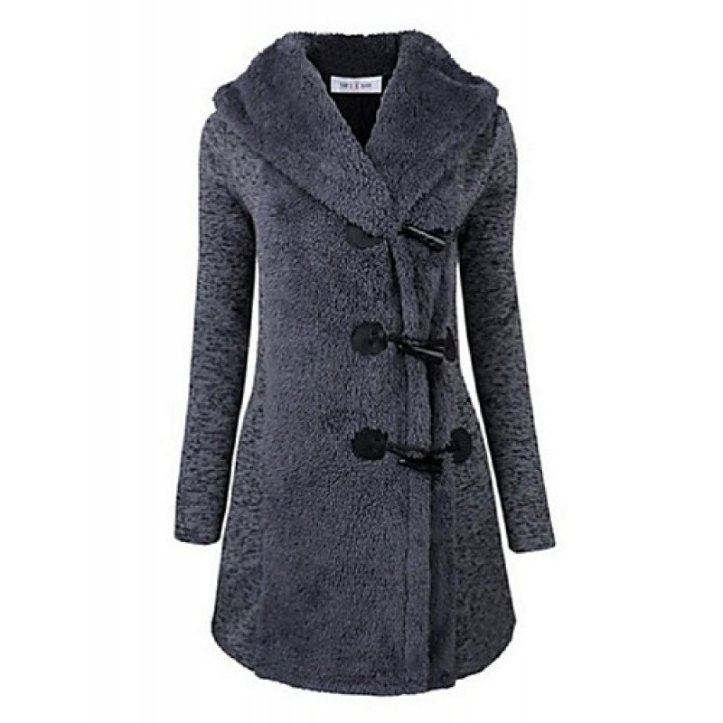 Women's Going out / Casual/Daily /Street chic / Chinoiserie Coat,Solid V Neck Long Sleeve Winter Blue BN0889