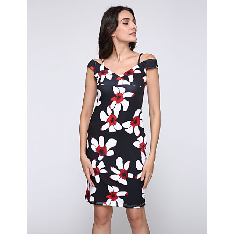 Women's Sexy Floral Bodycon Dress , V Neck Knee-length Cotton / Polyester