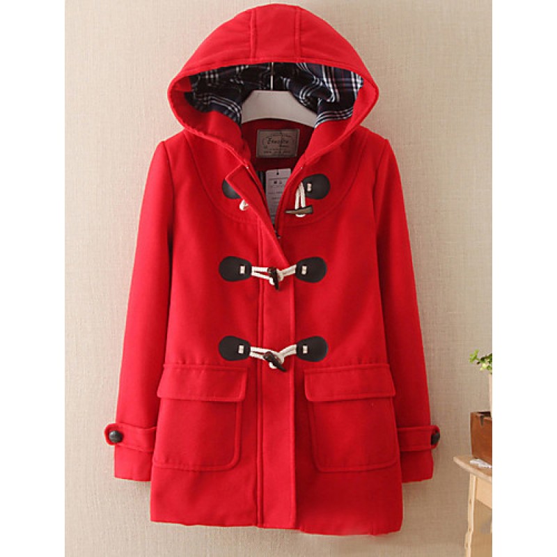 Women's Casual/Daily Simple Coat,Solid Shirt Collar Long Sleeve Winter Red / Beige / Gray Wool Medium