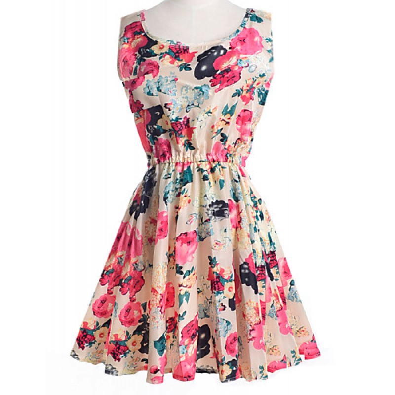 Women's Summer Chiffon Floral Print Sleeveless Vest Dress