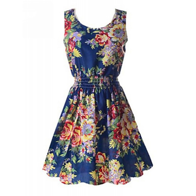 Women's Elegant Printing Sleeveless WaistedDress