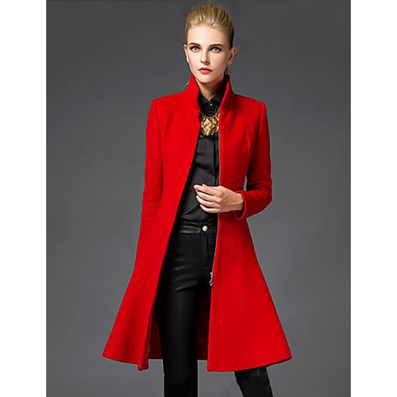 Women's Going out Sophisticated Coat,Solid Stand L...