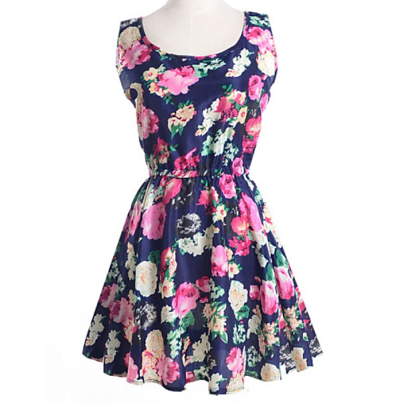 Women's Summer Chiffon Floral Print Sleeveless Vest Dress