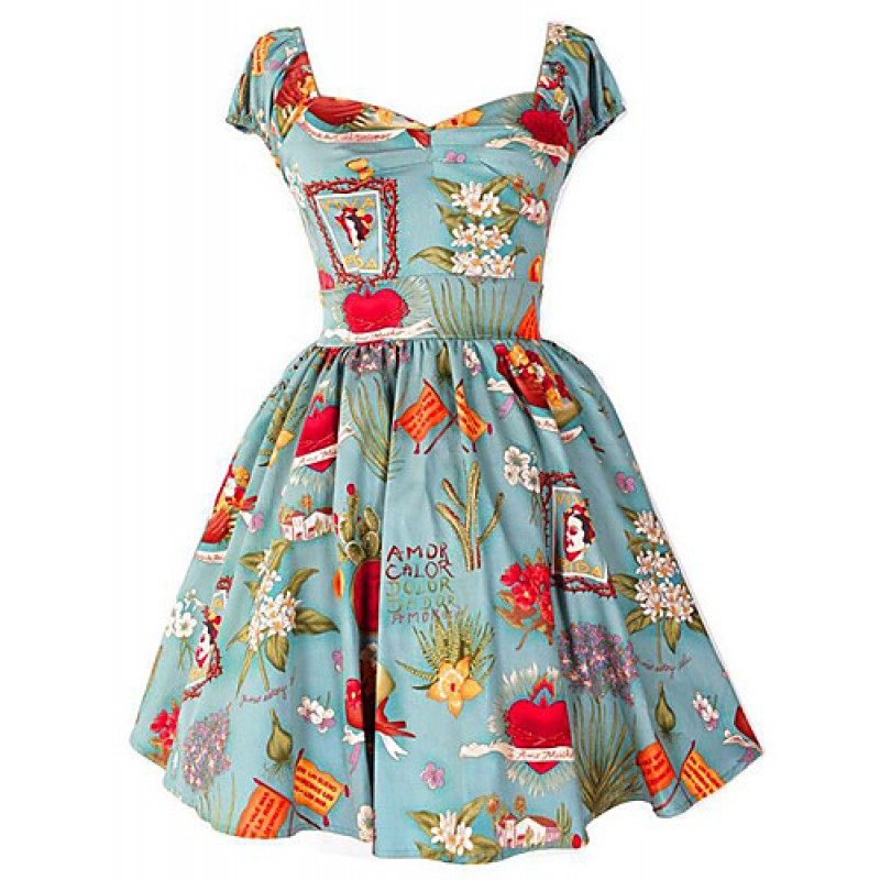 Women's Going out Vintage A Line Dress,Print Squar...