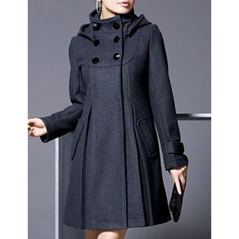 Women's Coat,Solid Long Sleeve Winter Blue / Pink / Black / Gray Wool / Cotton / Others Thick