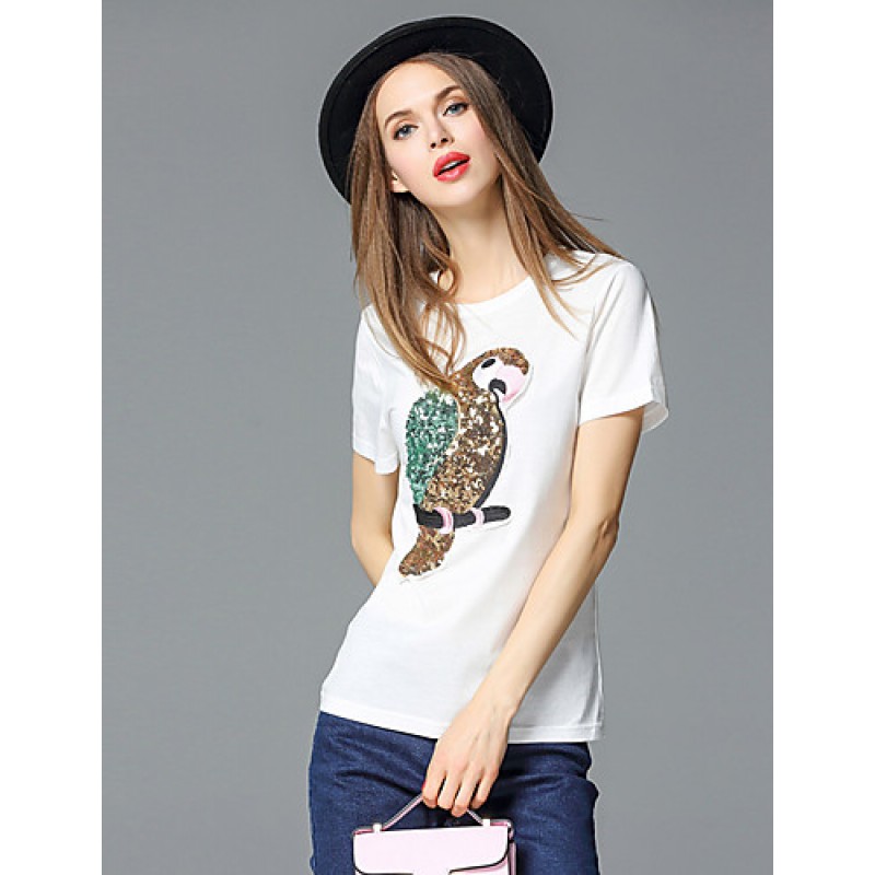  Women's Casual/Daily Simple Summer T-shirtSolid R...