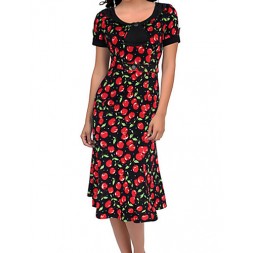 Women's Work Plus Size Dress,Print Round Neck Knee-length Short Sleeve Red / Black Summer