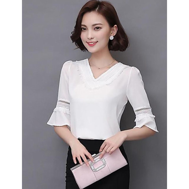 Women's Going out Street chic Fall Blouse,Solid V ...