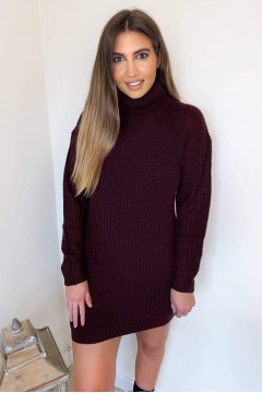 Wine Roll Neck Knit Jumper Dress